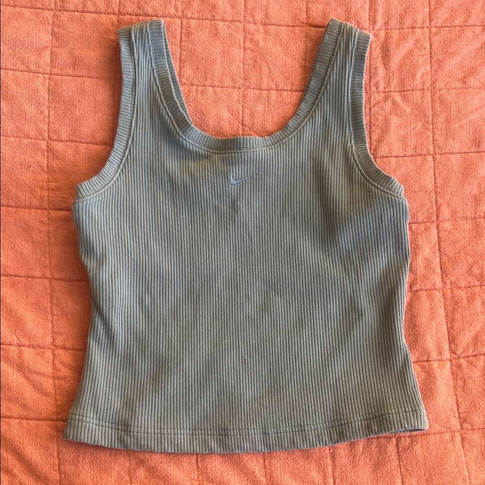 Vintage Nike Women's Ribbed Tank Top in Sage Blue/Green/Gray